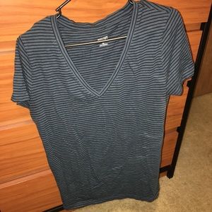Striped V-neck short sleeve